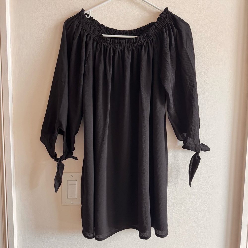 She+Sky Black Off-Shoulder Shirting Blouse